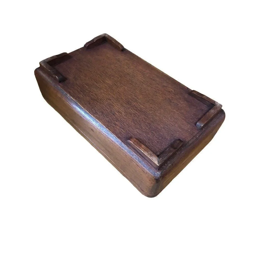 Vintage Carved Footed Wooden Treasure Chest Trinket Jewelry Box Elefant